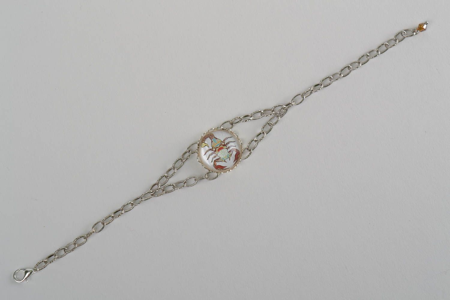 Металлический браслет со стеклом со знаком зодиака Скорпион ручной работы фото 2