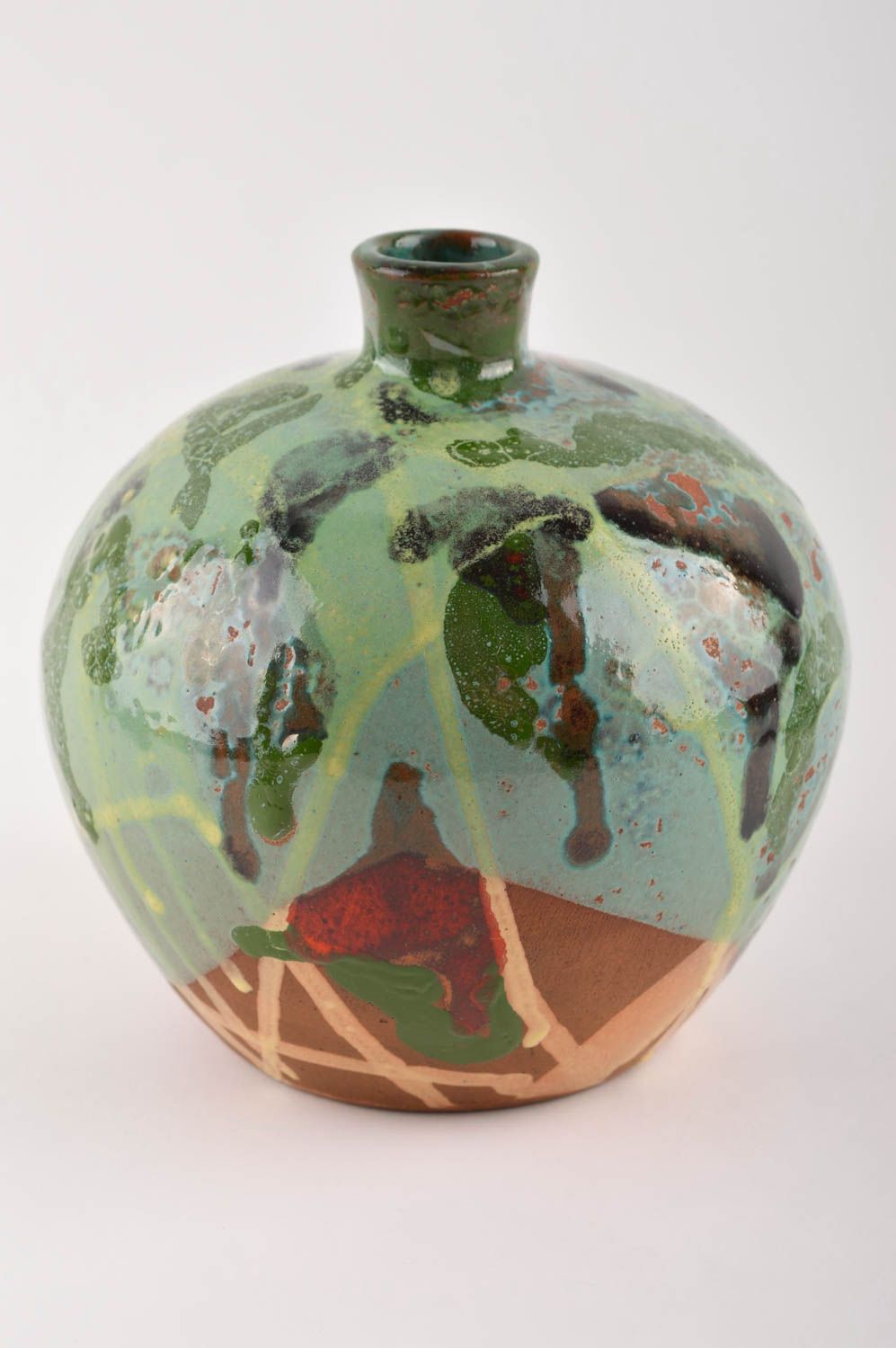 Vase vert fait main Vase argile Déco maison Accessoire céramique glaçure photo 3