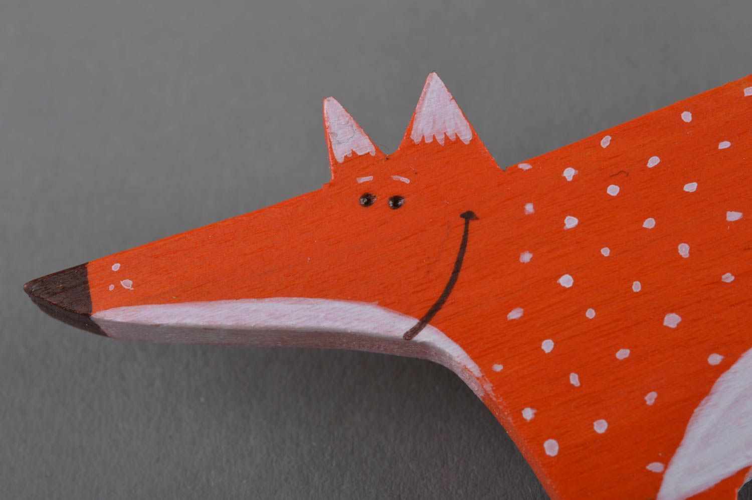 Beautiful funny handmade designer plywood brooch in the shape of red fox photo 2
