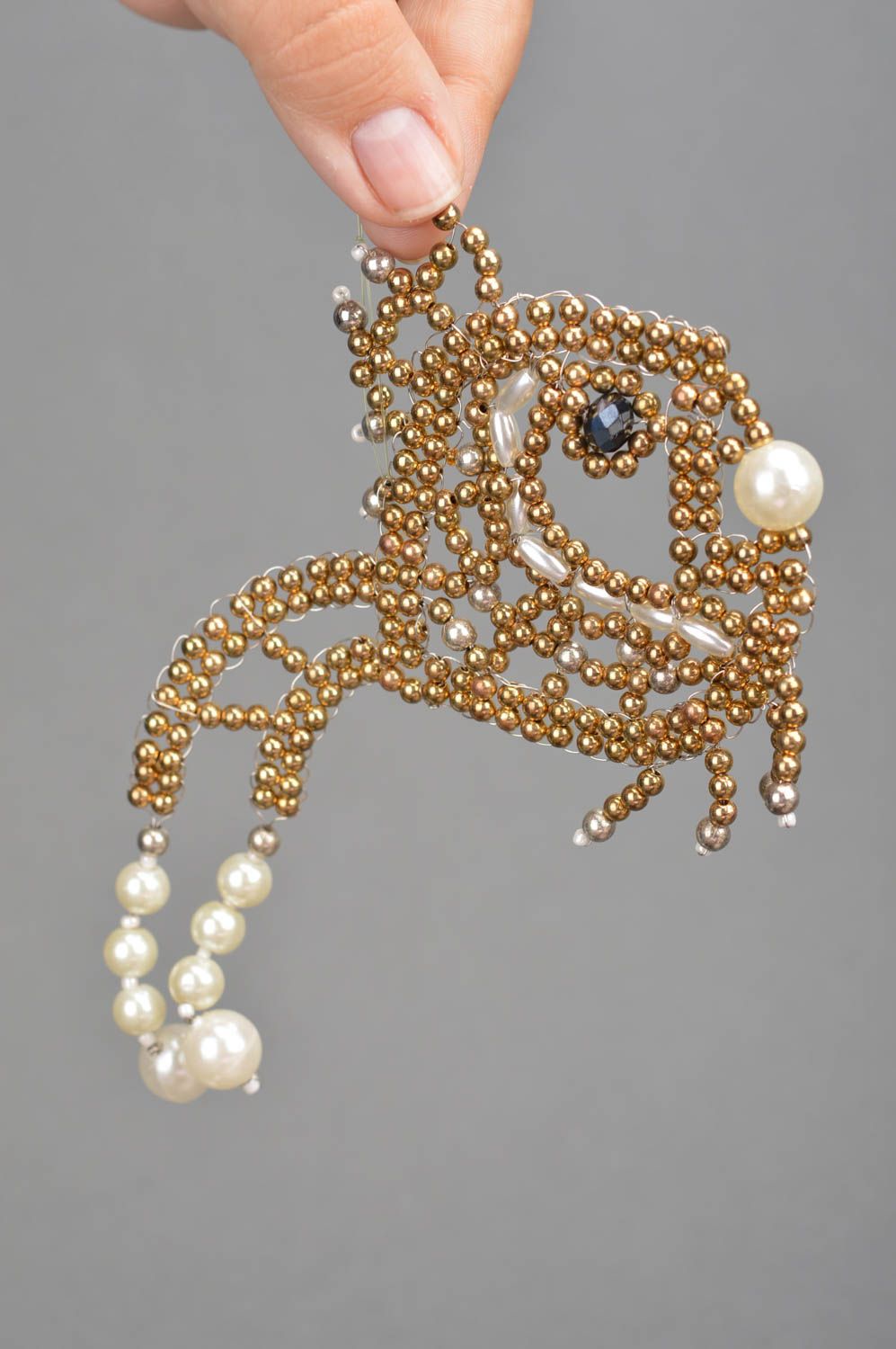 Stunning handmade beaded decorative pendant created in form of goldfish photo 3