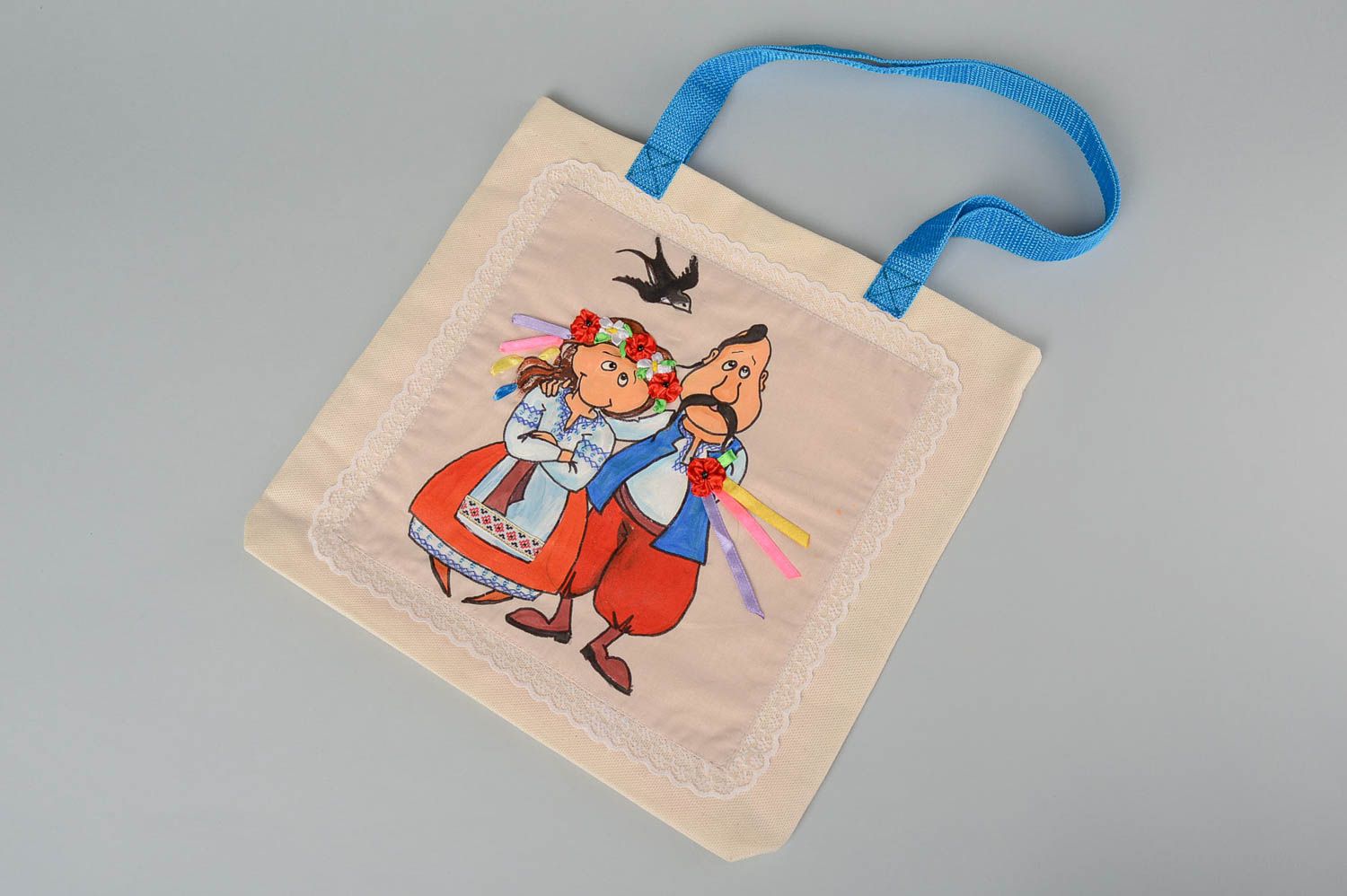 Сумка ручной работы сумка с рисунком казака и казачки расписная женская сумка фото 2