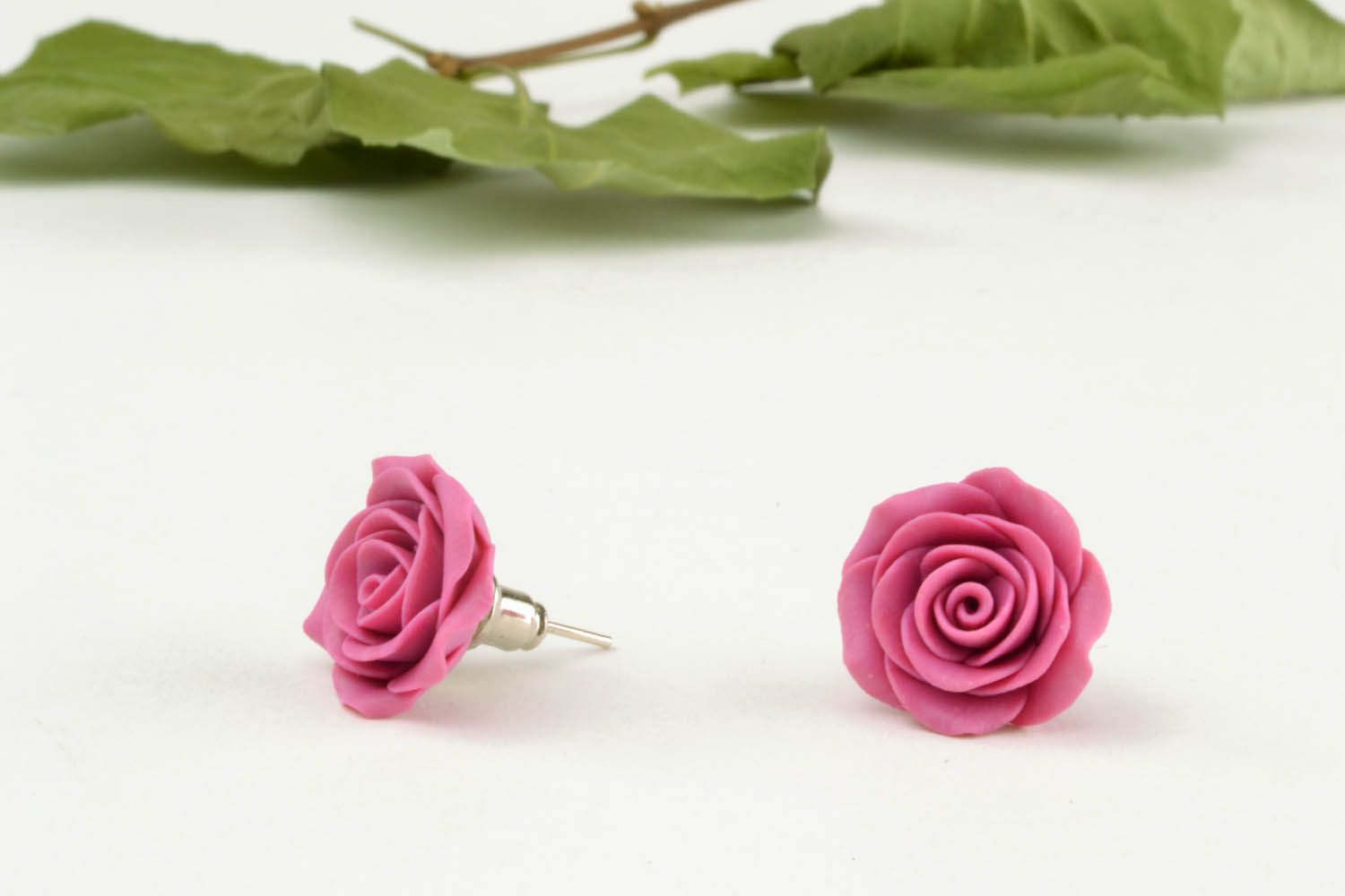 Homemade clay earrings Roses photo 1