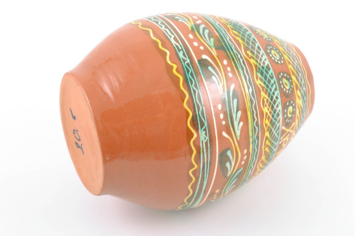 Handmade decorative tall clay vase with painting in ethnic style photo 5