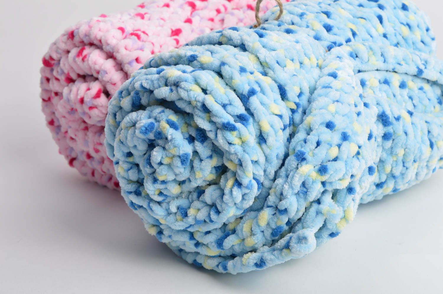 Handmade beautiful soft blue baby blanket crocheted of velour threads photo 1