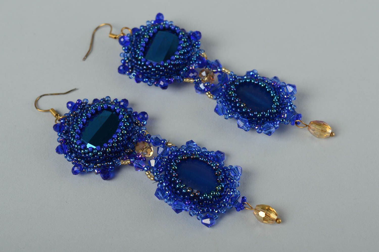 Handmade jewelry blue beaded earrings designer accessories earrings for her photo 2
