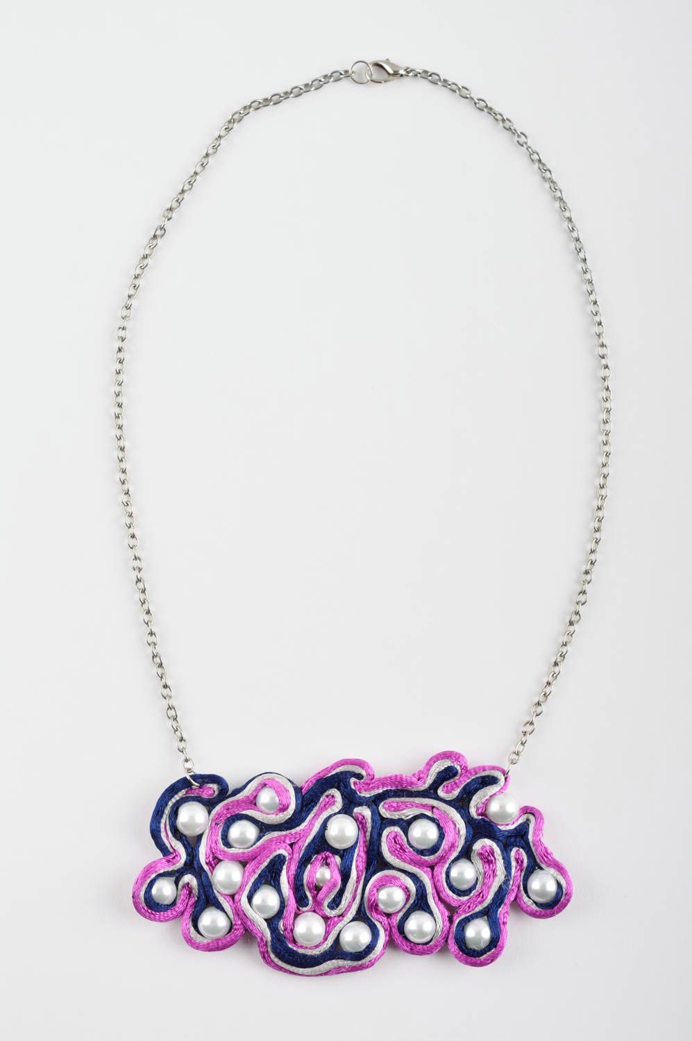 Soutache necklace handmade embroidered ribbon necklace with beads gift for girl photo 2