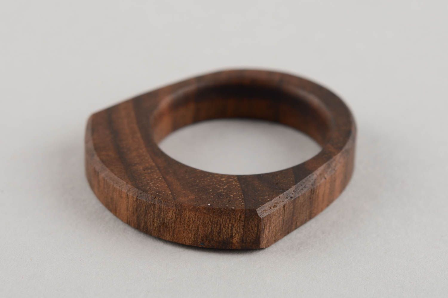 Handmade designer carved wooden organic jewelry ring of unusual shape for girls photo 3