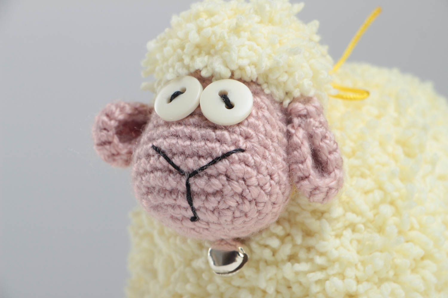 Soft toy crocheted sheep made of acrylic threads with bells handmade home decor photo 3