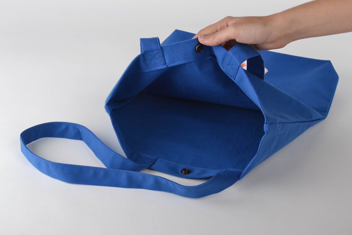 Handmade Stoff Tragetasche Designer Tasche Damen Accessoire groß dunkelblau foto 5