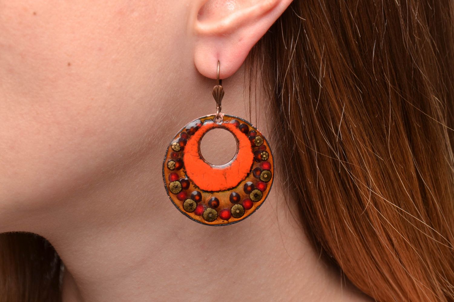 Enamel round copper earrings photo 2