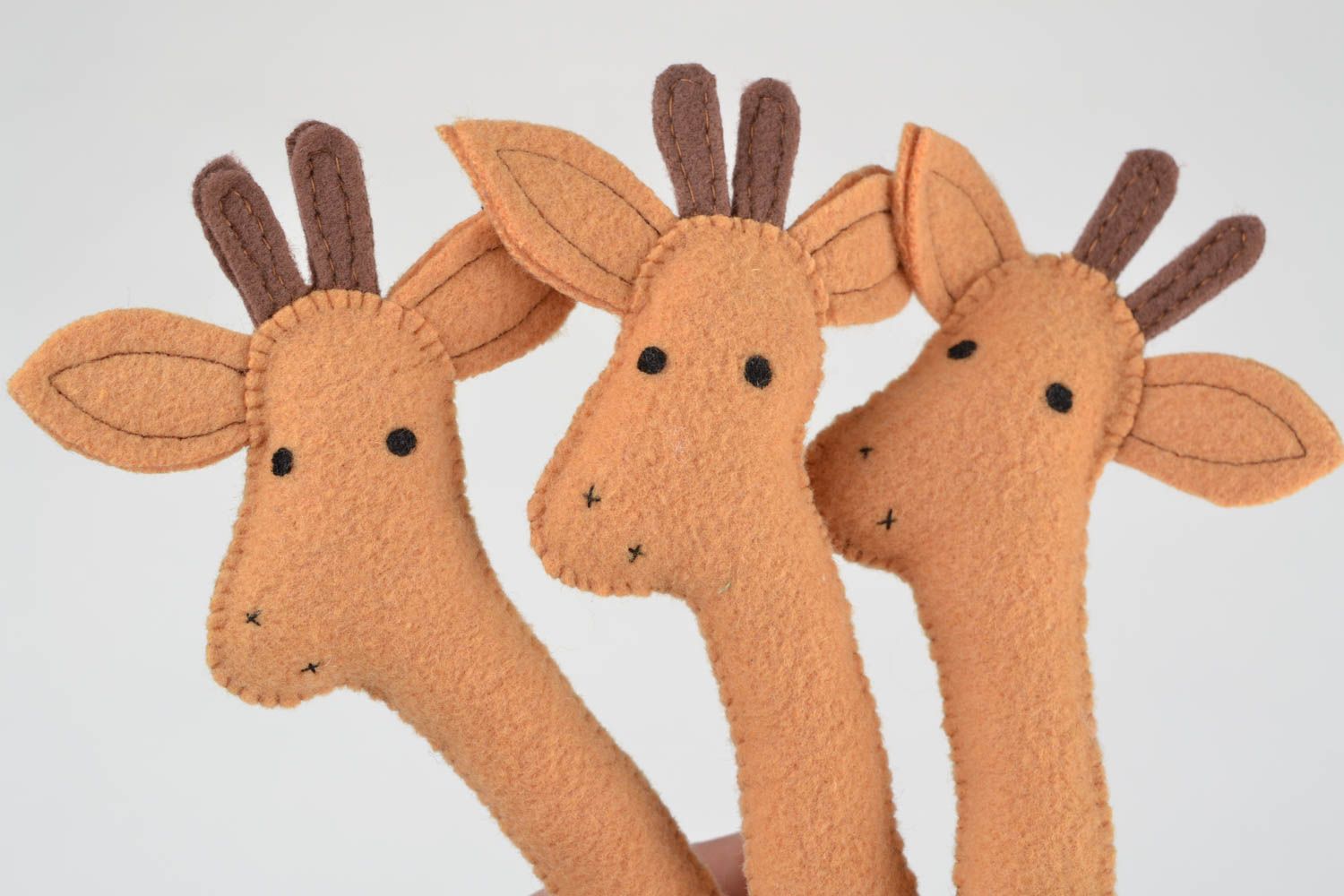 Unusual handmade felt fabric soft toys set 3 pieces Giraffes for kids and decor photo 4