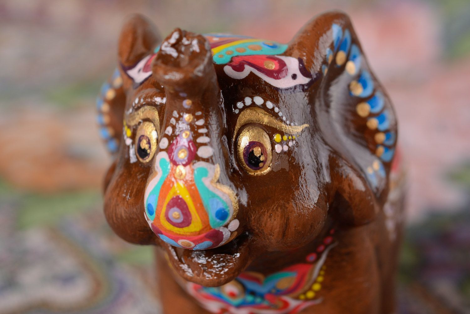 Stylish handmade plaster statuette of elephant painted with acrylics in Indian style photo 2