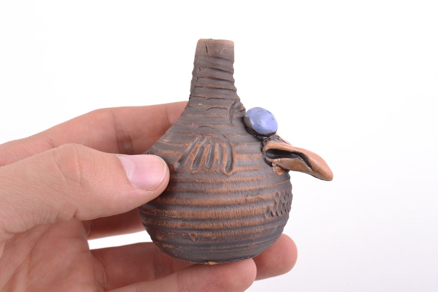 Handmade souvenir ceramic statuette in the shape of funny stylized crow photo 2