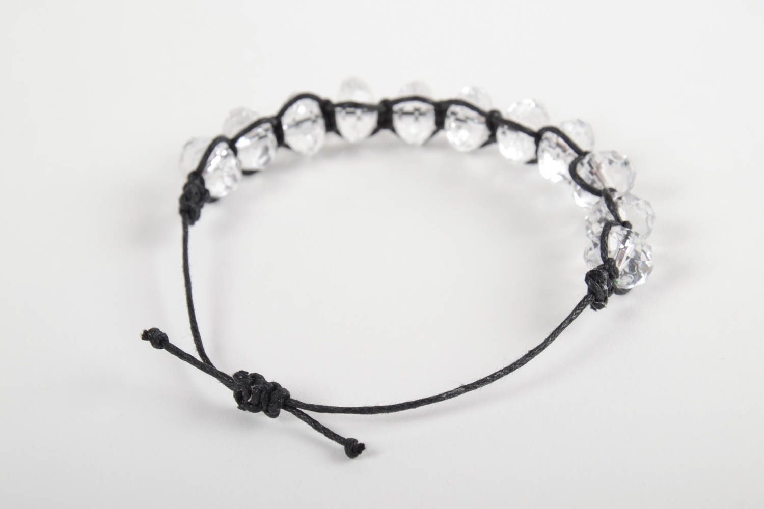 Bracelet en verre Bijou fait main avec cordon ciré noir Accessoire femme photo 2