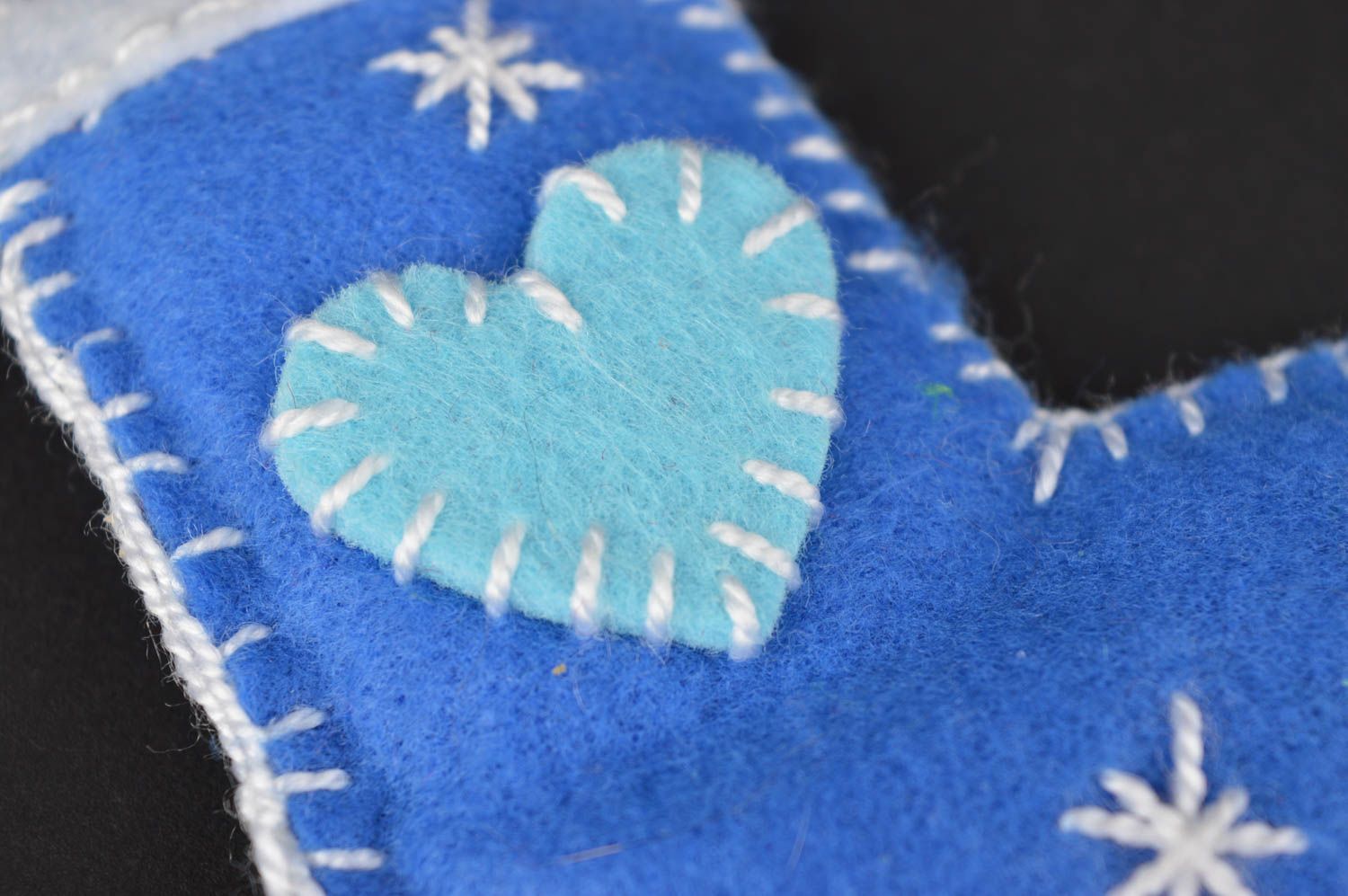 Décoration de Noël fait main Déco fait main botte bleue en feutre Idée déco photo 3