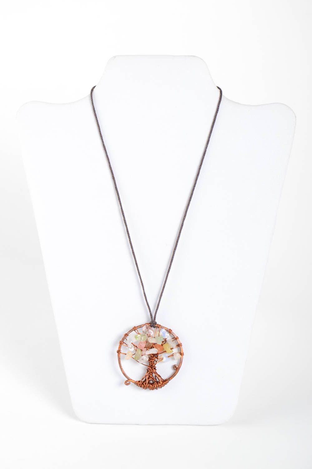 Handmade pendant designer accessory copper jewelry pendant with natural stones photo 2