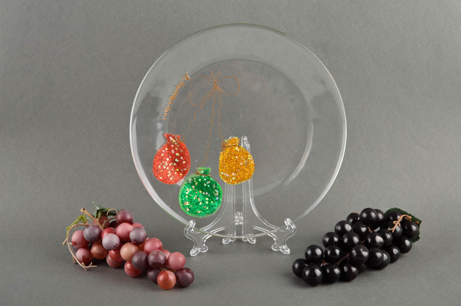 Assiette décorative en verre faite main avec sacs multicolores Déco de Noël photo 1