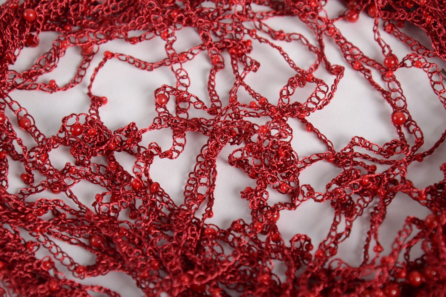 Damen Kette handmade Collier Halskette Schmuck gehäkelt Halskette rot schön foto 10
