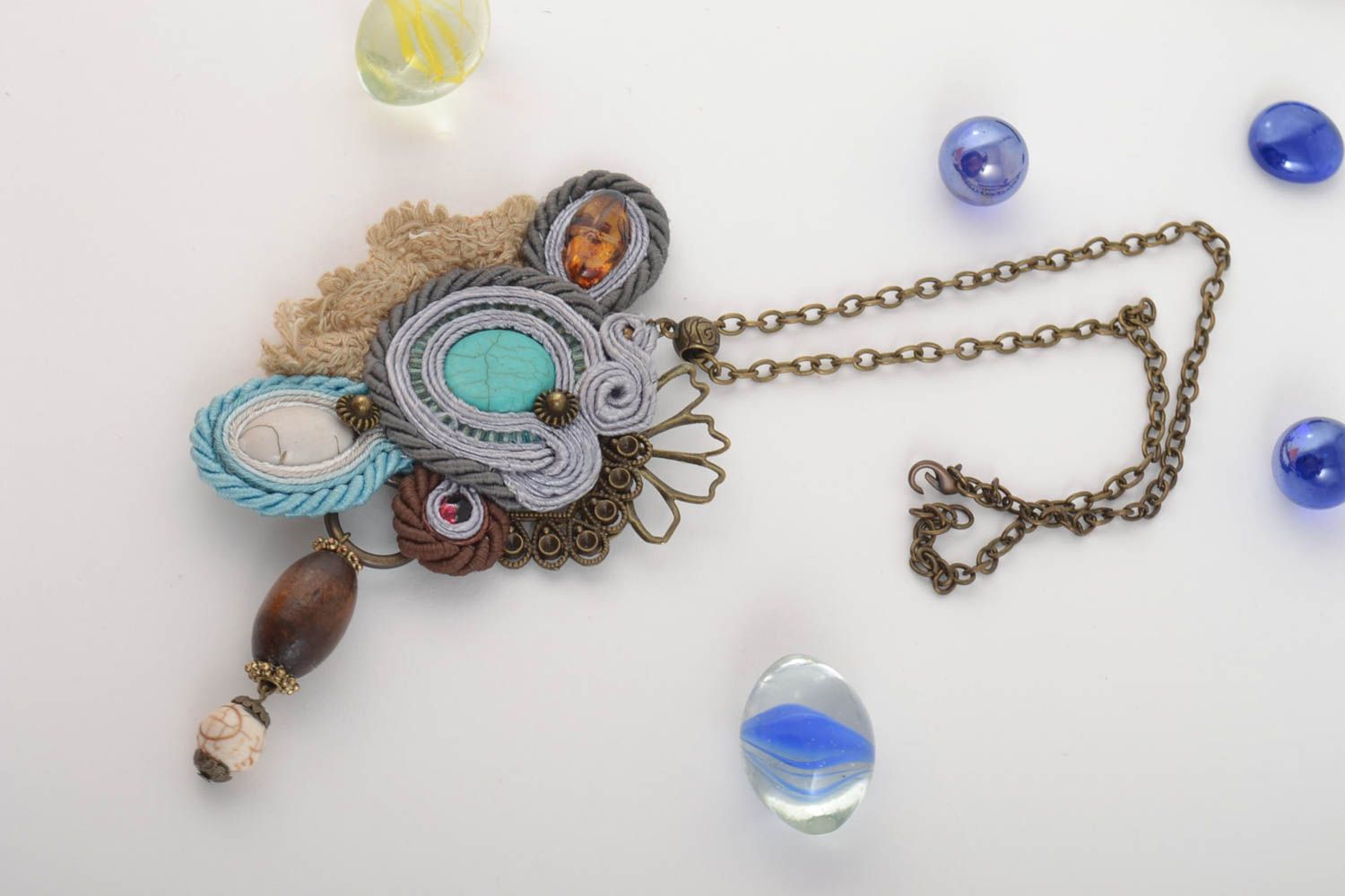 Handmade pendant soutache pendant designer pendant unusual gift for women photo 2