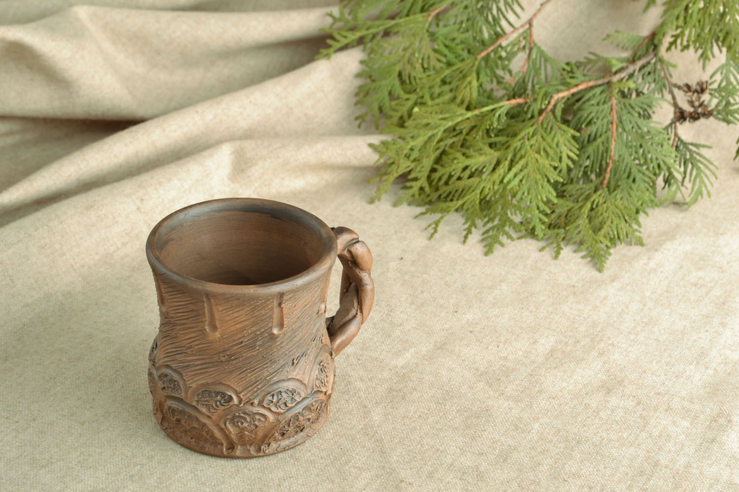 Ceramic cup custom with a handle made of lead-free clay for morning coffee 0,47 lb photo 5