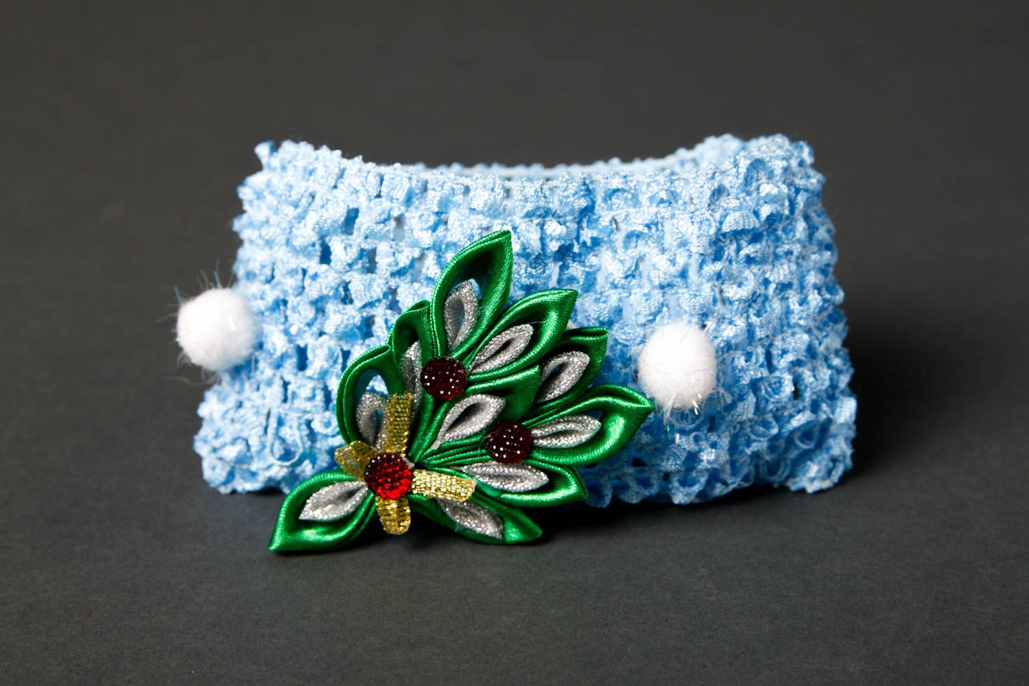 Handmade blaues Haarband mit Blume Accessoire für Haare Designer Schmuck foto 5