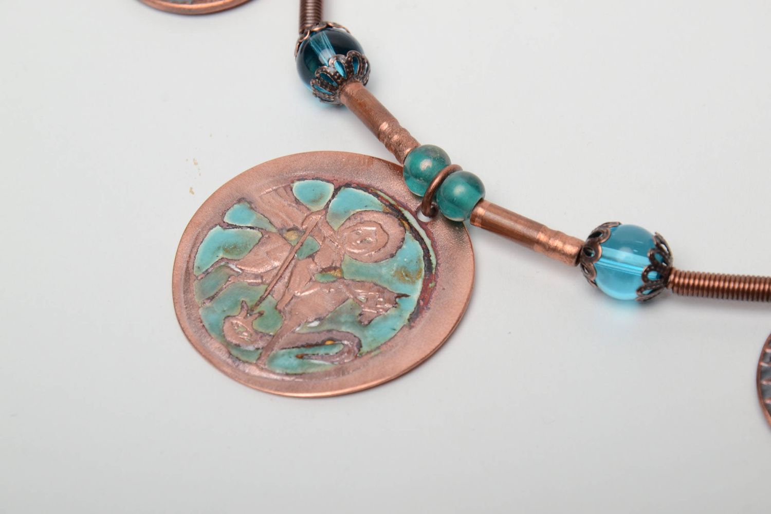 Copper necklace with zgard charms painted with enamels photo 3