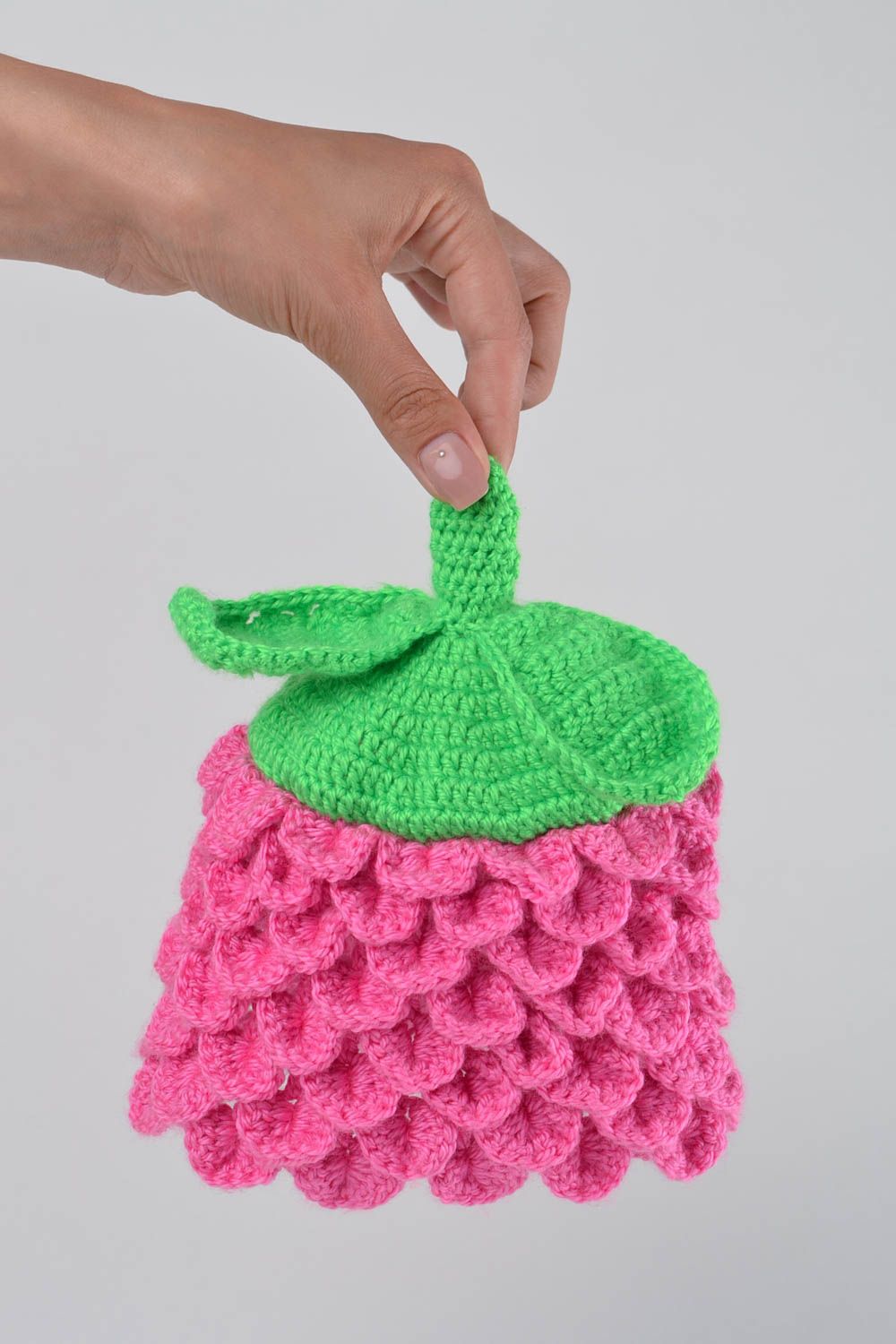 Bonnet tricot fait main Chapeau au crochet Vêtement pour enfant vert rose photo 2