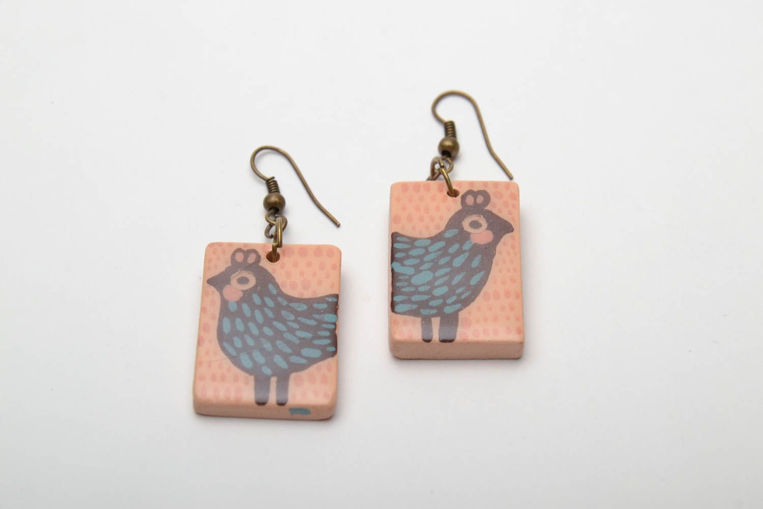 Ceramic earrings painted with engobes and glaze Birds photo 2