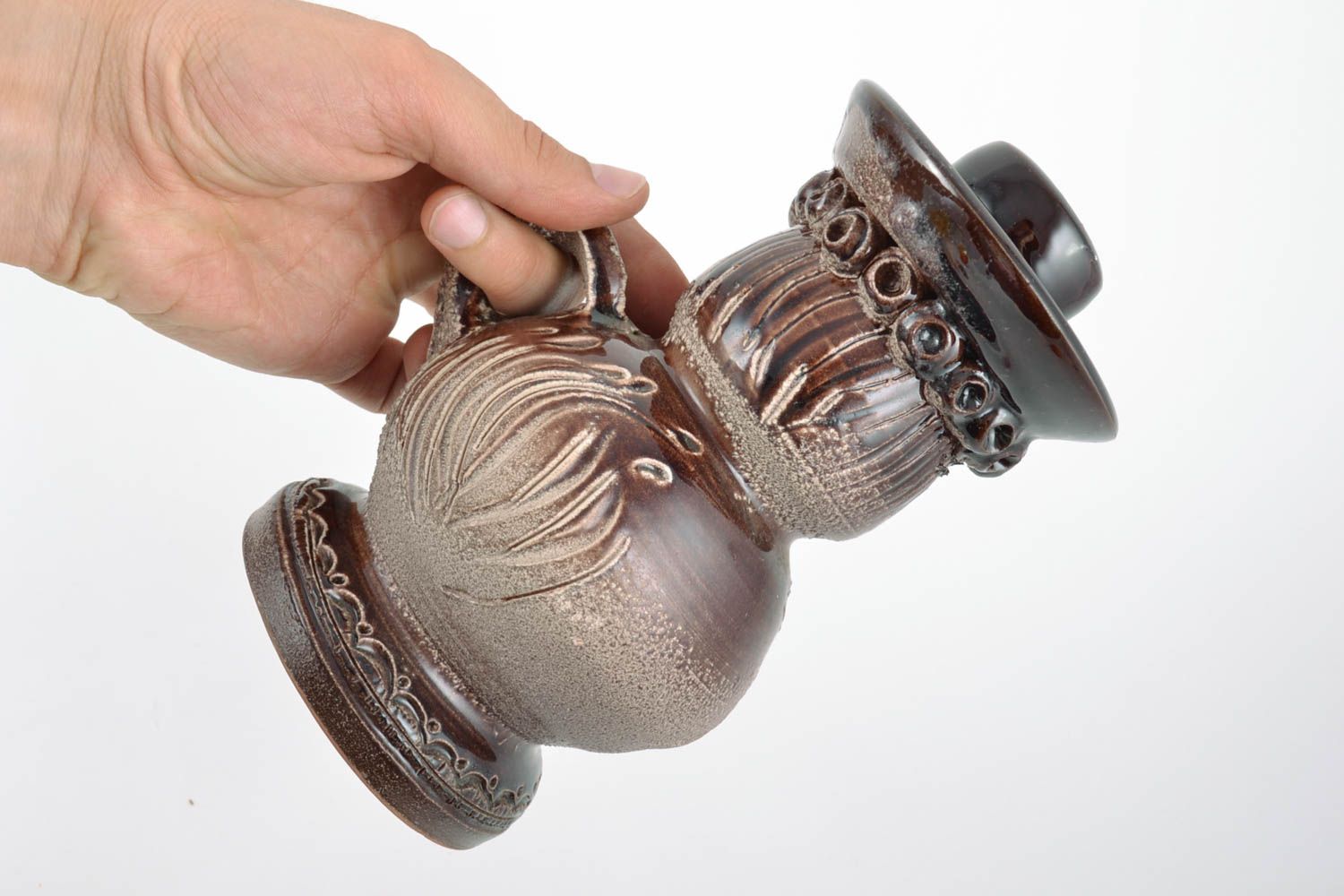 Bougeoir en terre cuite en forme de cruche fait main pour une bougie design photo 2