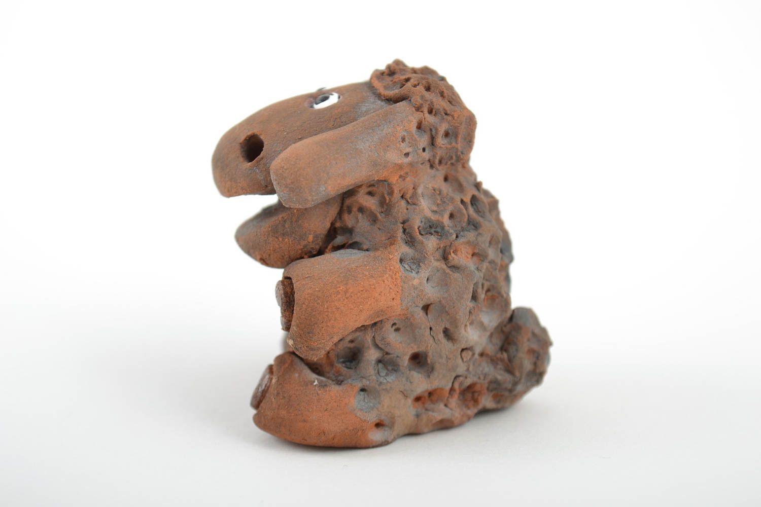 Handmade tiny designer collectible dark brown ceramic figurine of lamb photo 3
