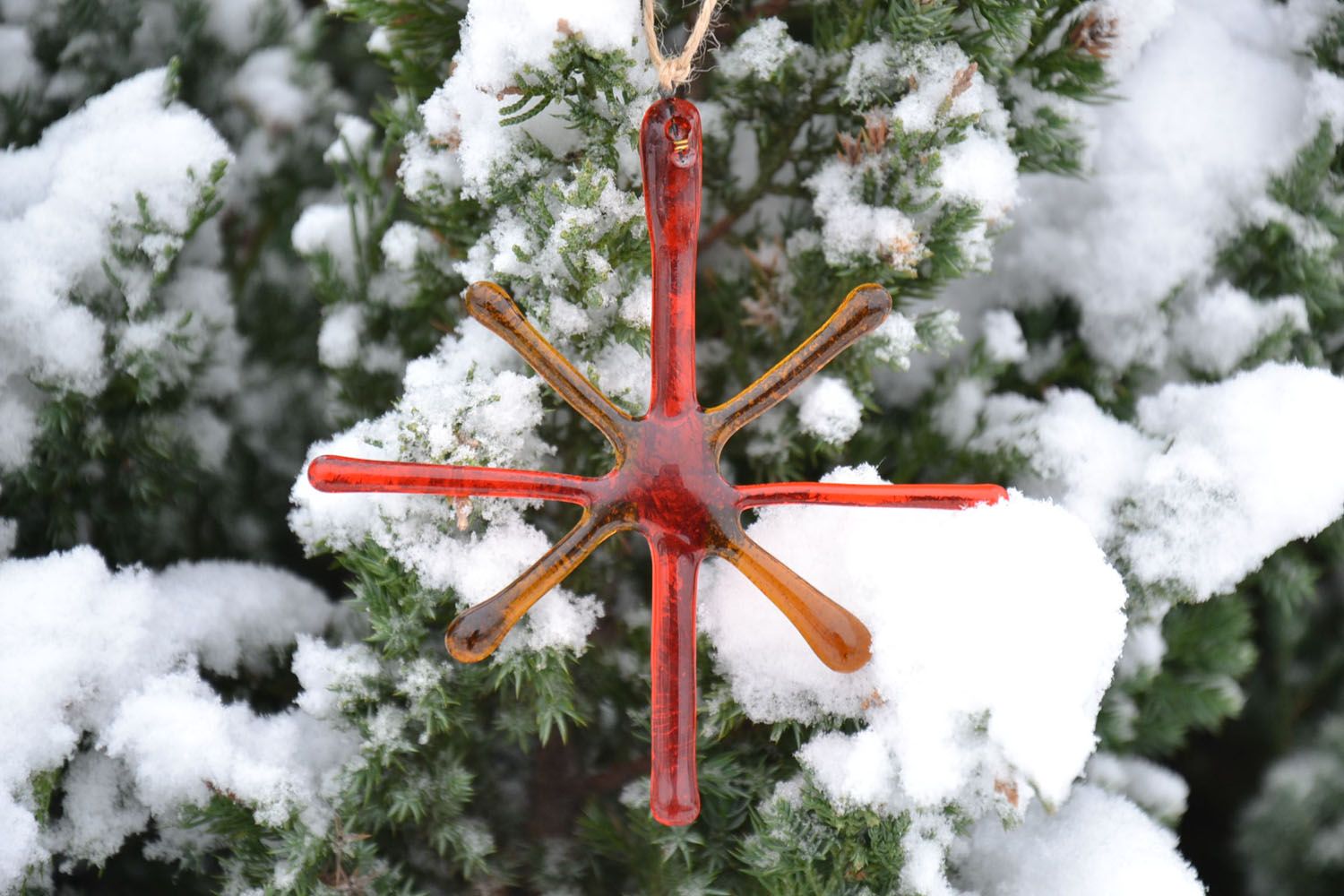 Christbaumschmuck aus Glas rote Schneeflocke foto 1