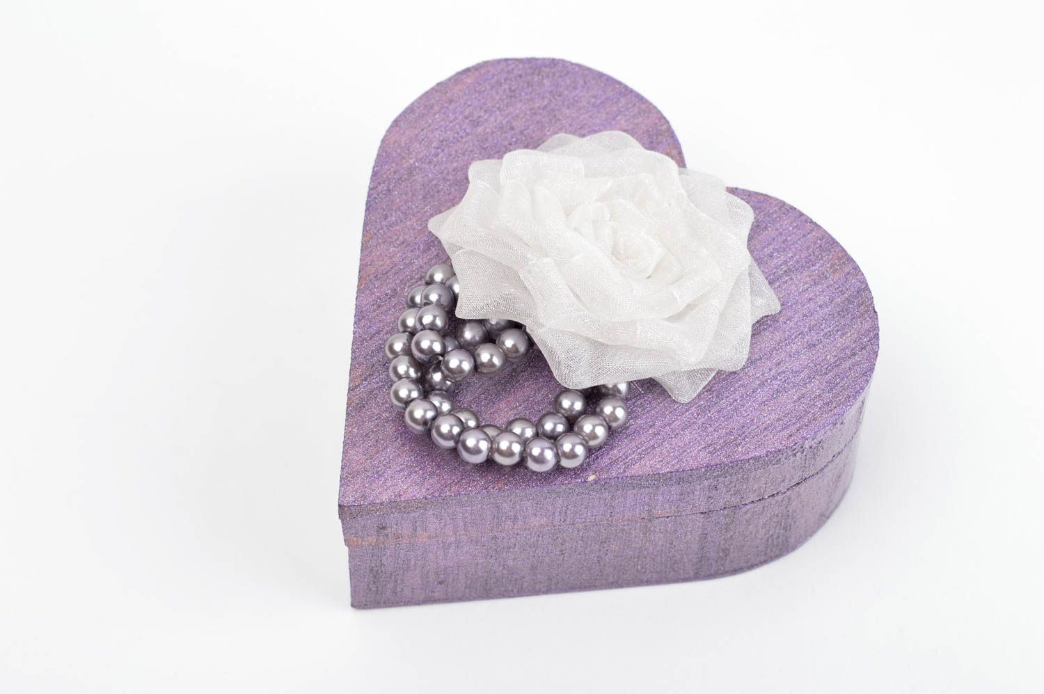 Coffret à bijoux violet fait main Boîte à bijoux en forme de coeur Cadeau femme photo 3