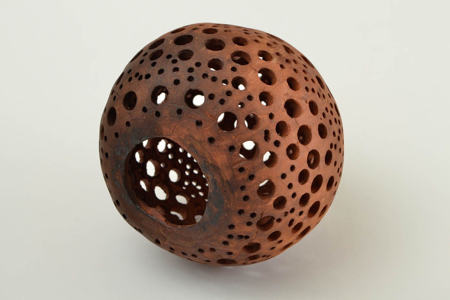 Tea light brown clay ball shaped candle holder 5,91 inches, 1,29 lb photo 4