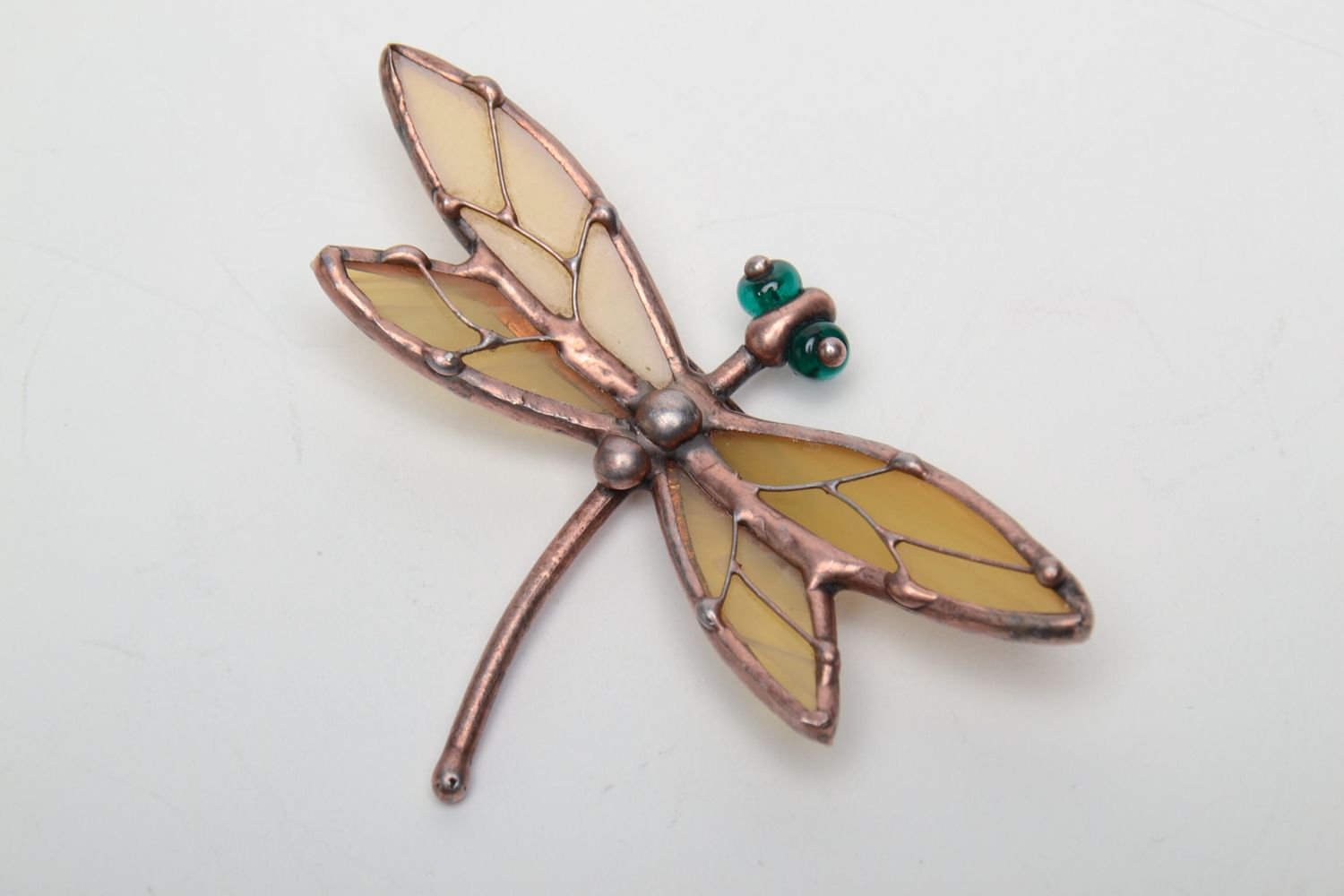 Handmade stained glass brooch in the shape of dragonfly photo 3