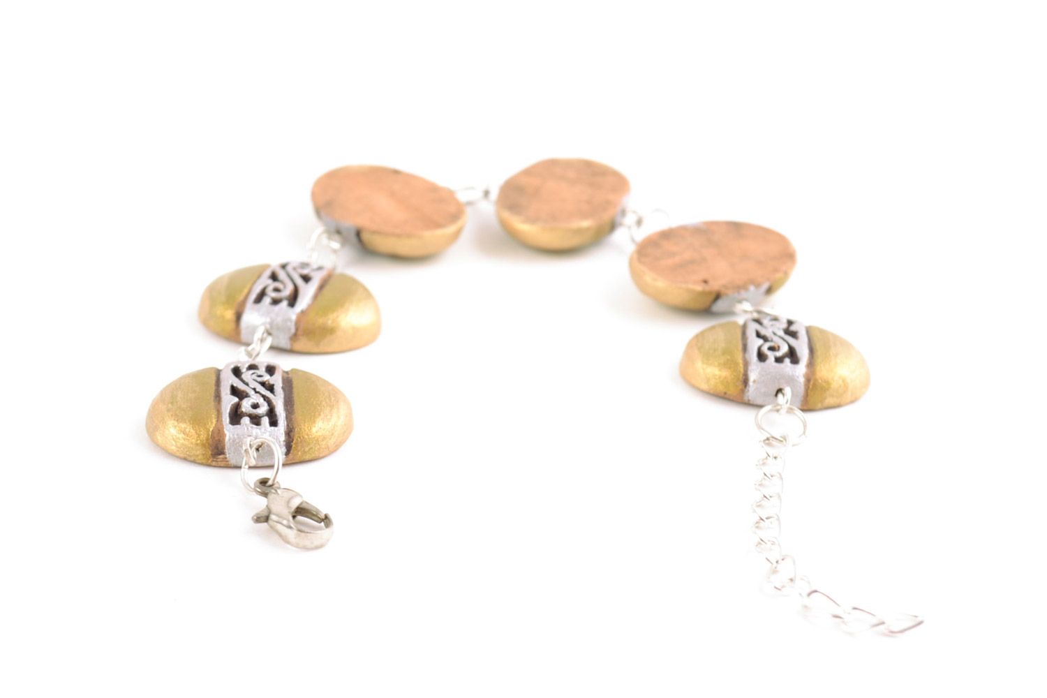 Bracelet en perles céramiques jaunes peint sur chaînette fait main pour femme photo 5