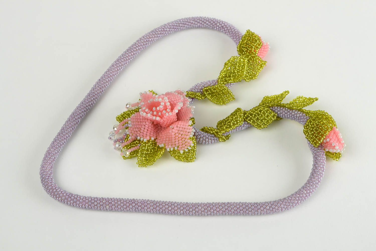 Collier spirale Bijou fait main perles de rocaille roses Cadeau pour femme photo 5