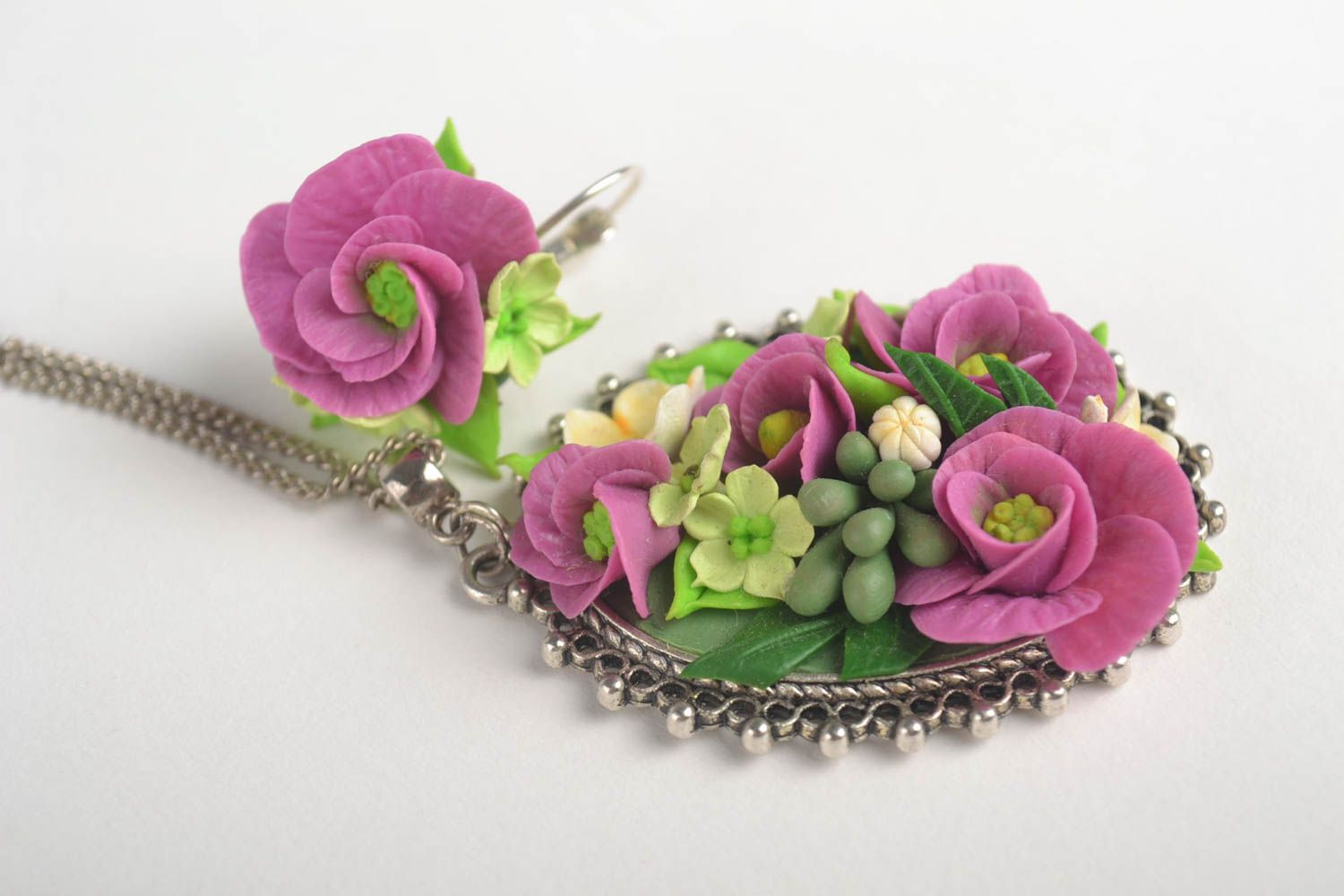 Handmade Schmuck Set Mode Accessoires Modeschmuck Ohrringe Anhänger Ring Blumen foto 3