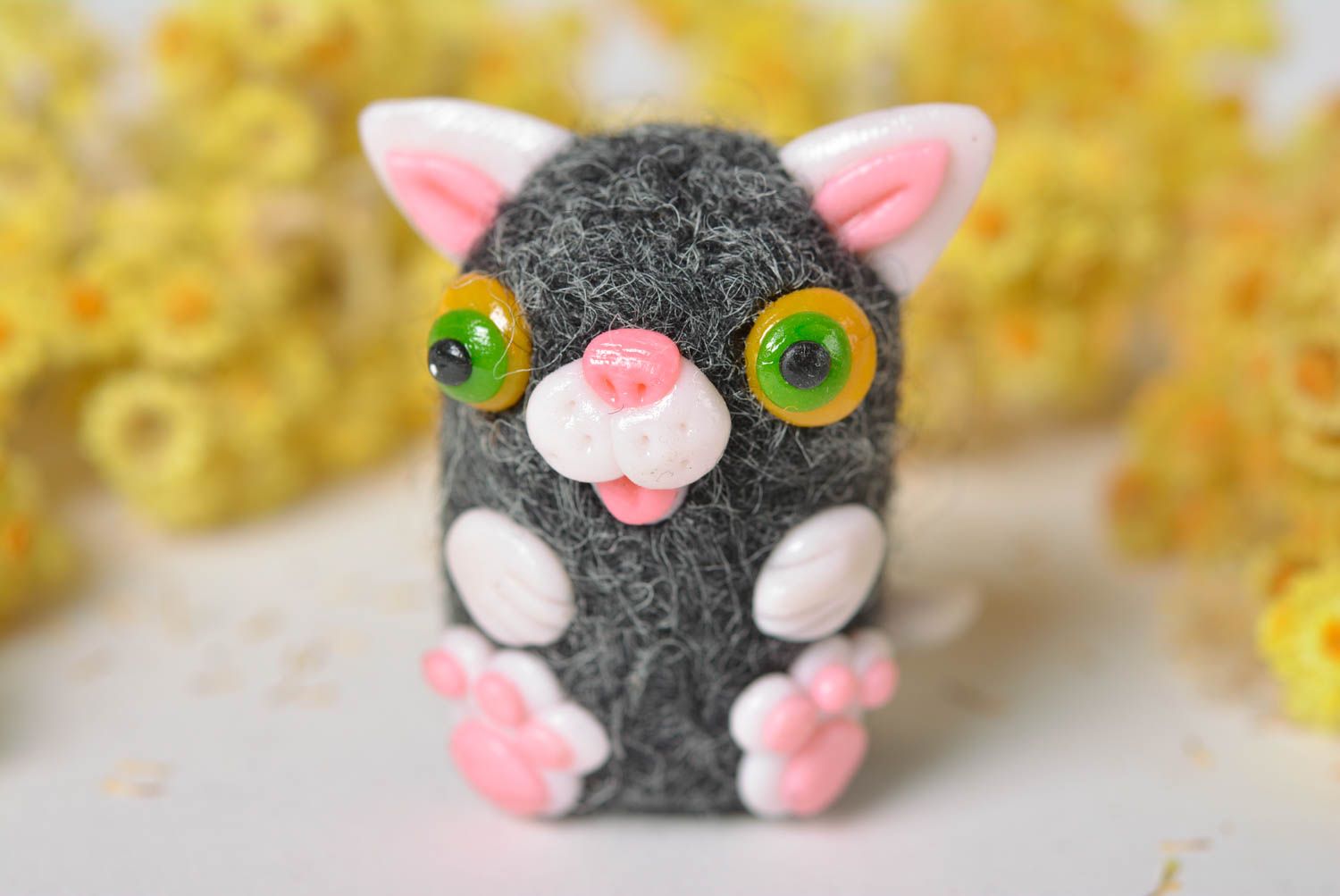 Handmade Kuscheltier Katze Geschenke für Kinder Haus Deko aus Wolle gefilzt foto 1
