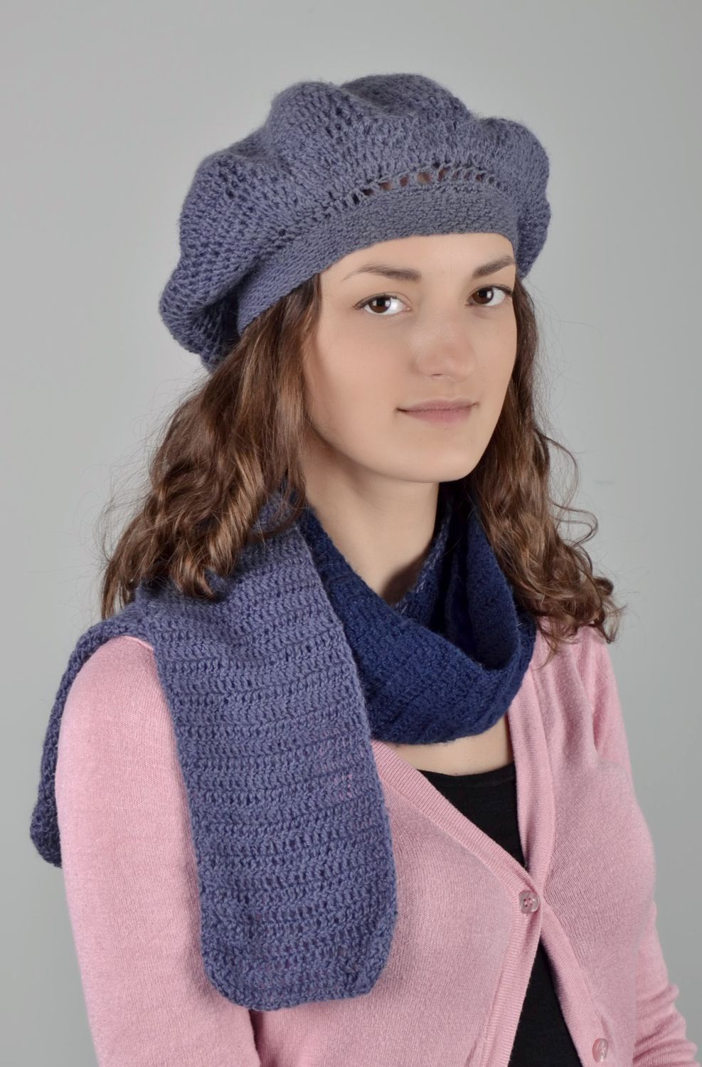 Crocheted beret and scarf  photo 2