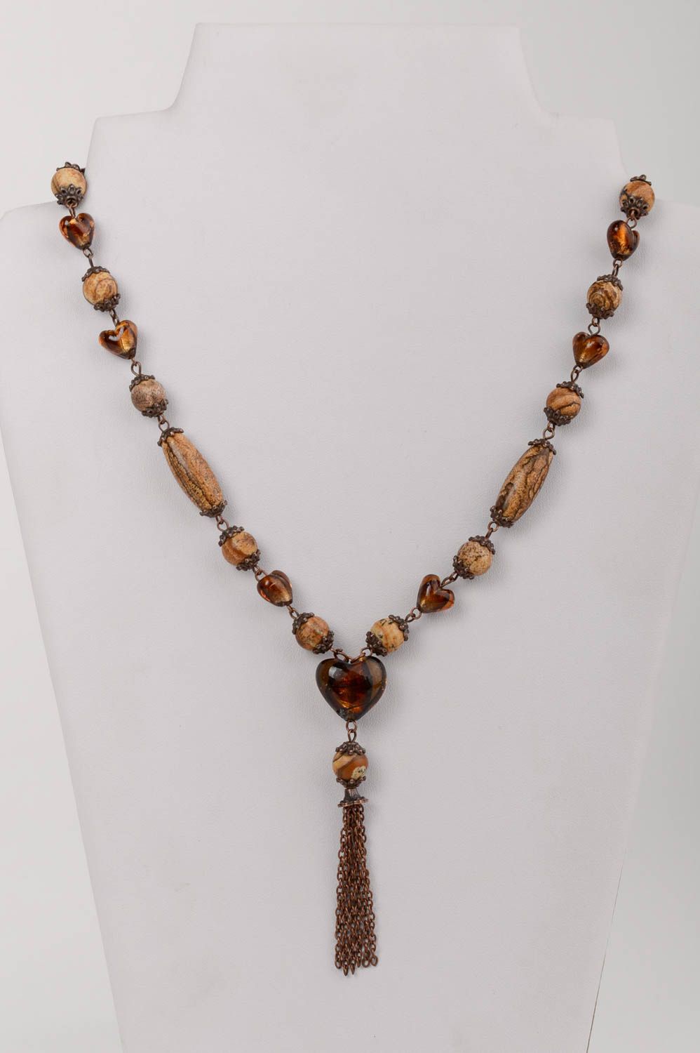 Handmade designer necklace with Venetian glass and natural jasper stone beads photo 1