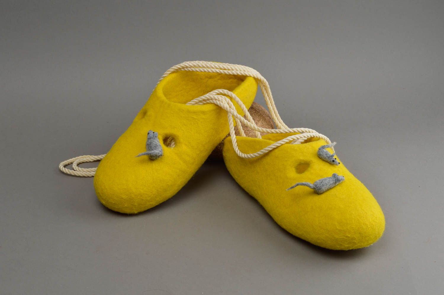 Handmade ladies slippers yellow felted slippers house shoes gift ideas for girl photo 1