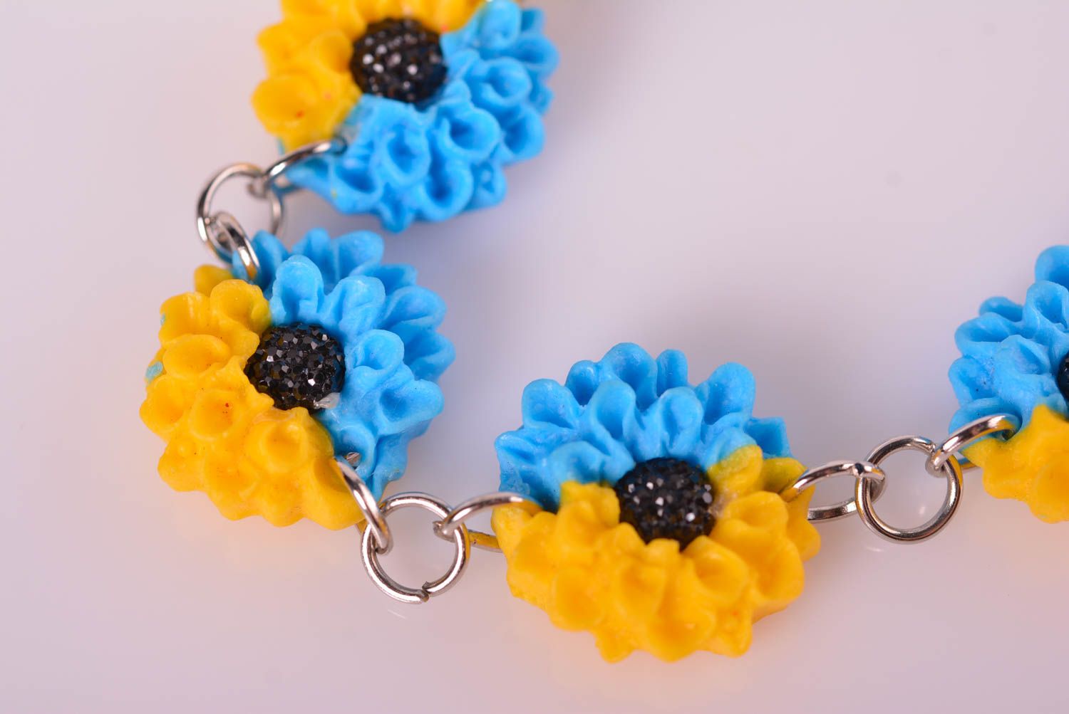 Chain clay yellow and blue flowers bracelet for teen girls photo 5