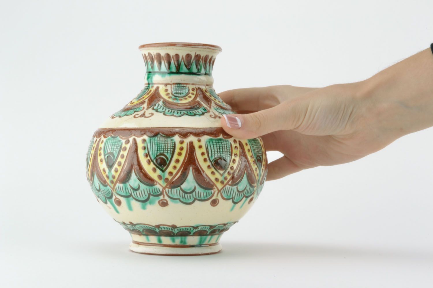 Расписная глиняная ваза для сухоцветов фото 2