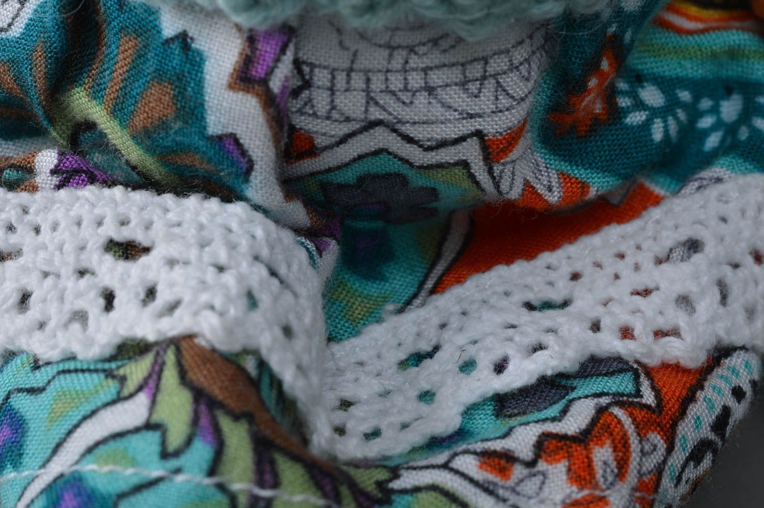 Handmade interior designer fabric soft toy rabbit in blue knit sweater photo 4
