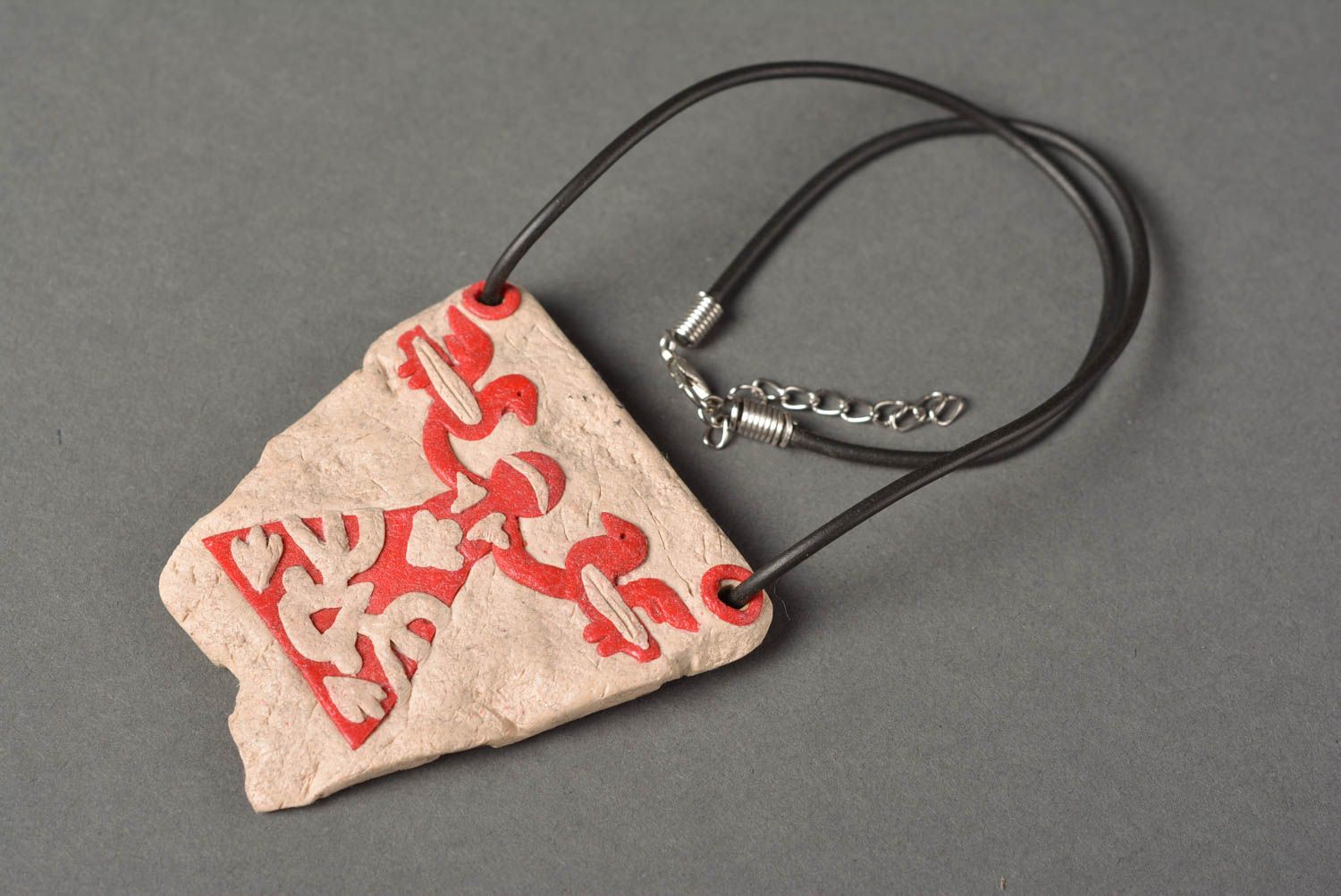 Handmade unique ethnic style necklace polymer clay pendant designer jewelry photo 4