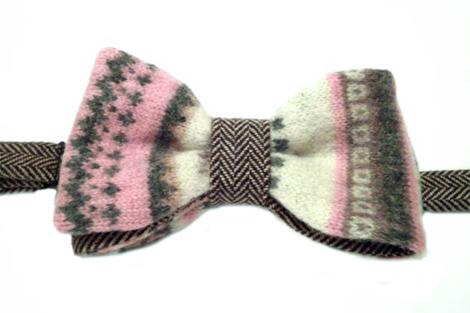 Noeud papillon en laine naturelle à nouer fait main original design pour hiver photo 1