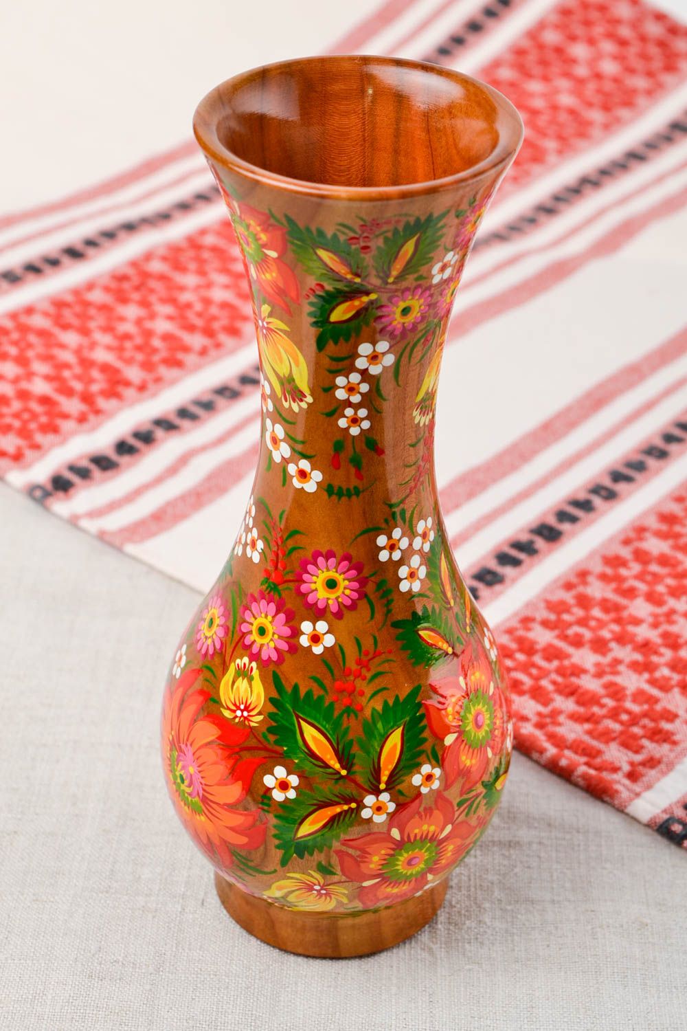 Vase bois fait main Déco maison petit peint à motif floral original Cadeau femme photo 1