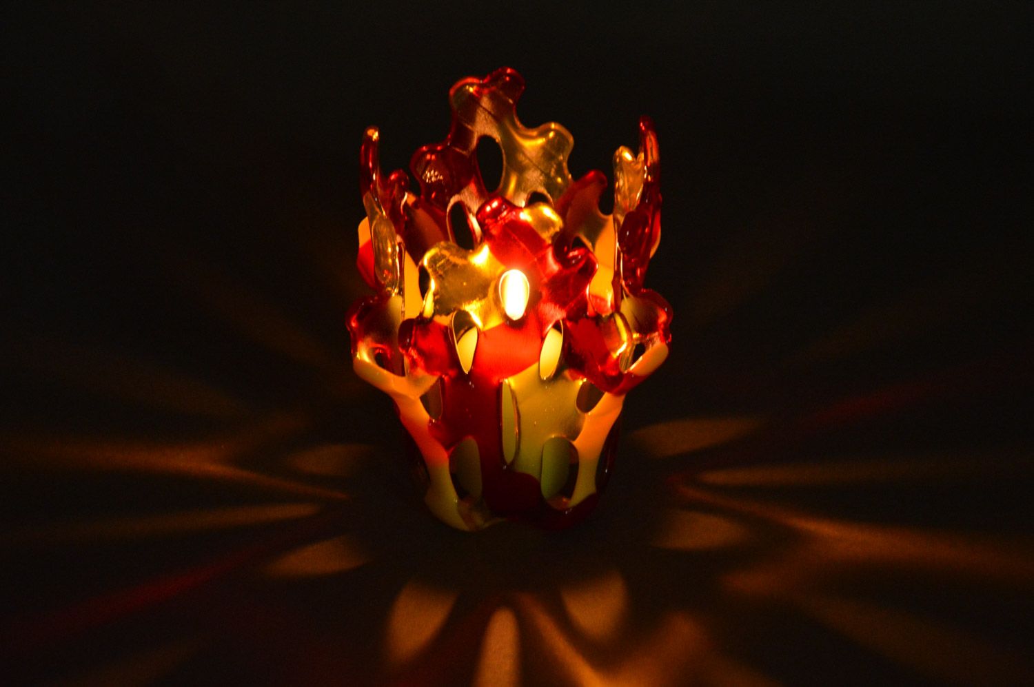 Handmade bright decorative red and yellow fused glass candle holder for interior photo 5