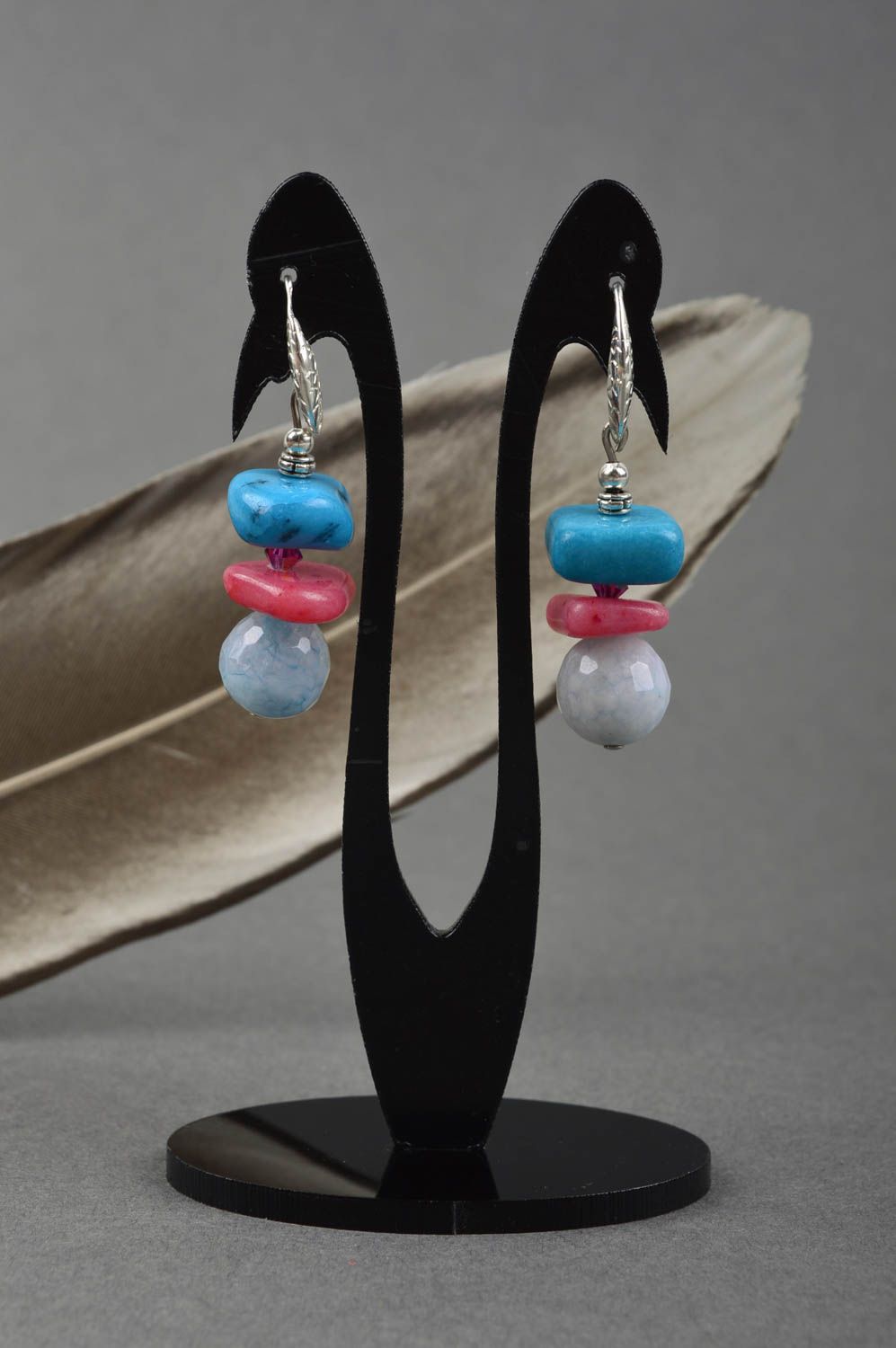 Handmade earrings with agate pendants designer women accessory idea for gift photo 1