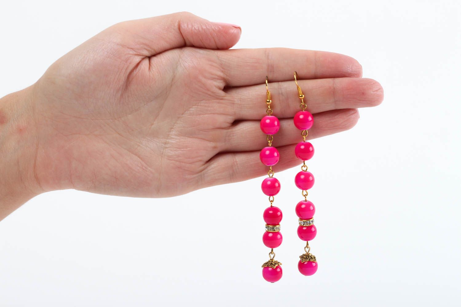 Серьги ручной работы украшение из бусин розовые длинные сережки красивые фото 5